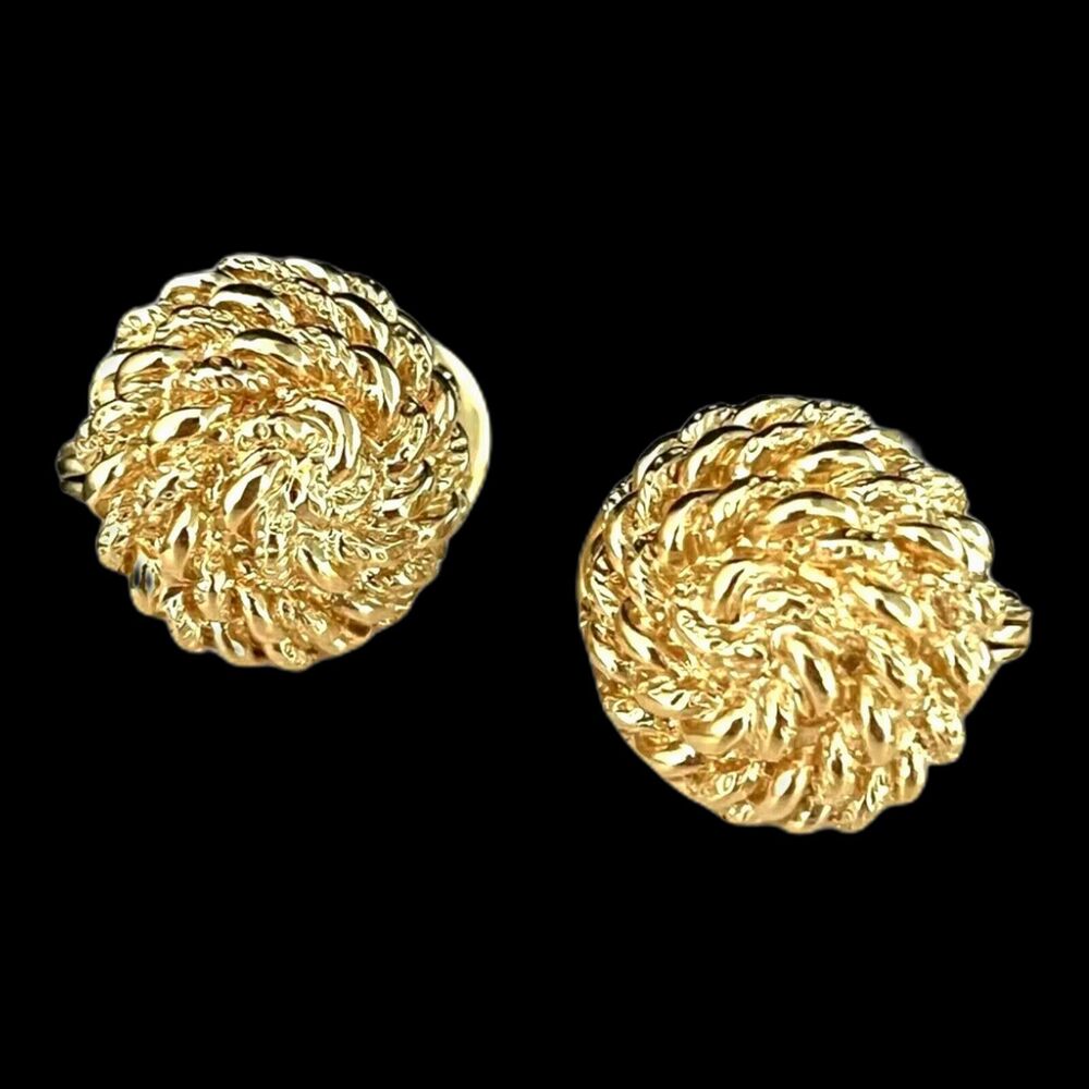 Vintage 1980s Monet Clip On Earrings Textured Dome Gold Tone - 11O